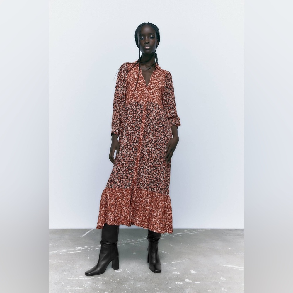 NEW ZARA FLORAL PRINT MIDI SHIRT BUTTON DOWN DRESS